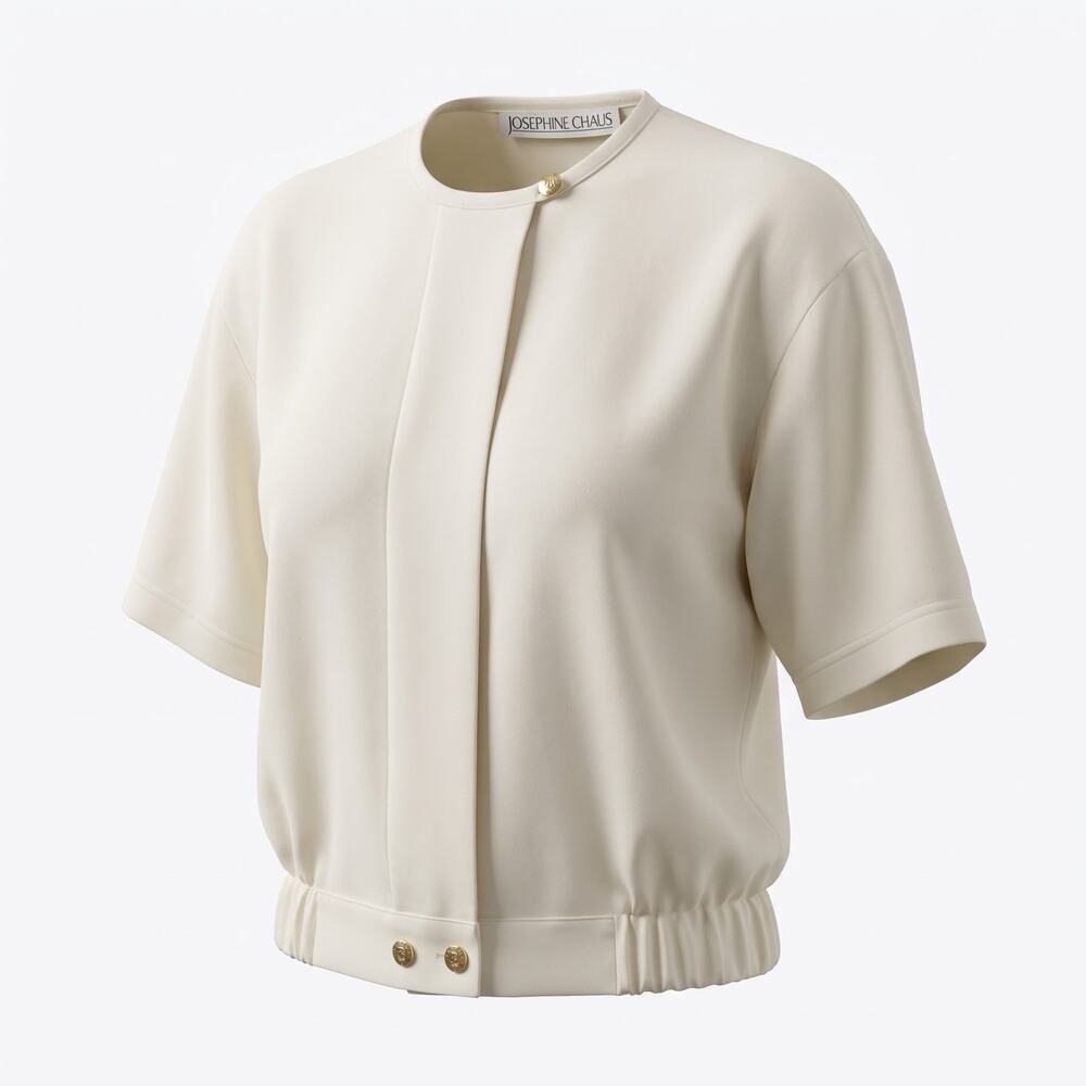 Vintage Josephine Chaus Ivory Blouse Gold Button Dolman Sleeve 80s 90s Medium